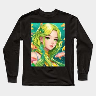 anime girl with fish aquatic world deep sea Long Sleeve T-Shirt
